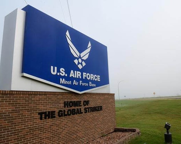 Unbeknownst to the passengers at the time, the plane had come terrifyingly close to crashing into a massive military jet - B-52 Stratofortress - flying out of Minot Air Force Base (pictured)